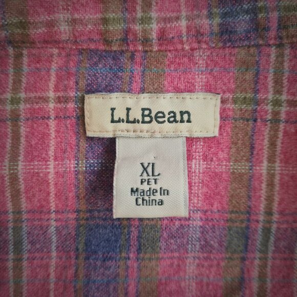 L.L.Bean Women Pink&Blue Plaid Flannel Shirt Collarless Neckline Preppy Western - Picture 4 of 14